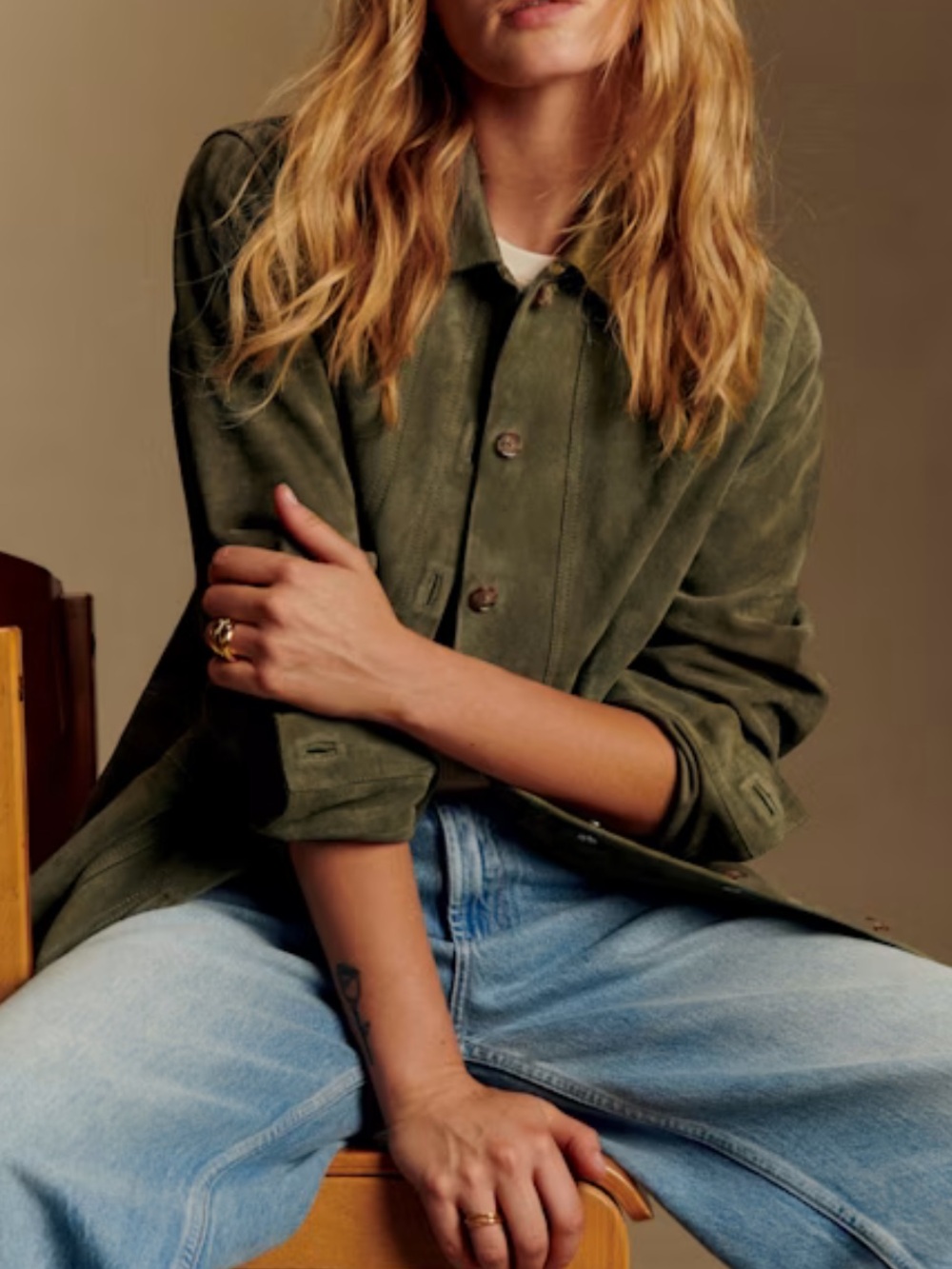 Sezane Olive Green Suede Jacket - Picture 1 of 5